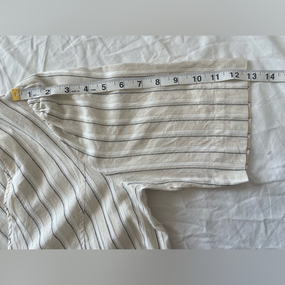 ICHI Striped Button Down Maxi Dress Linen Blend Look V-Neck Short Sleeve Neutral - Picture 11 of 15